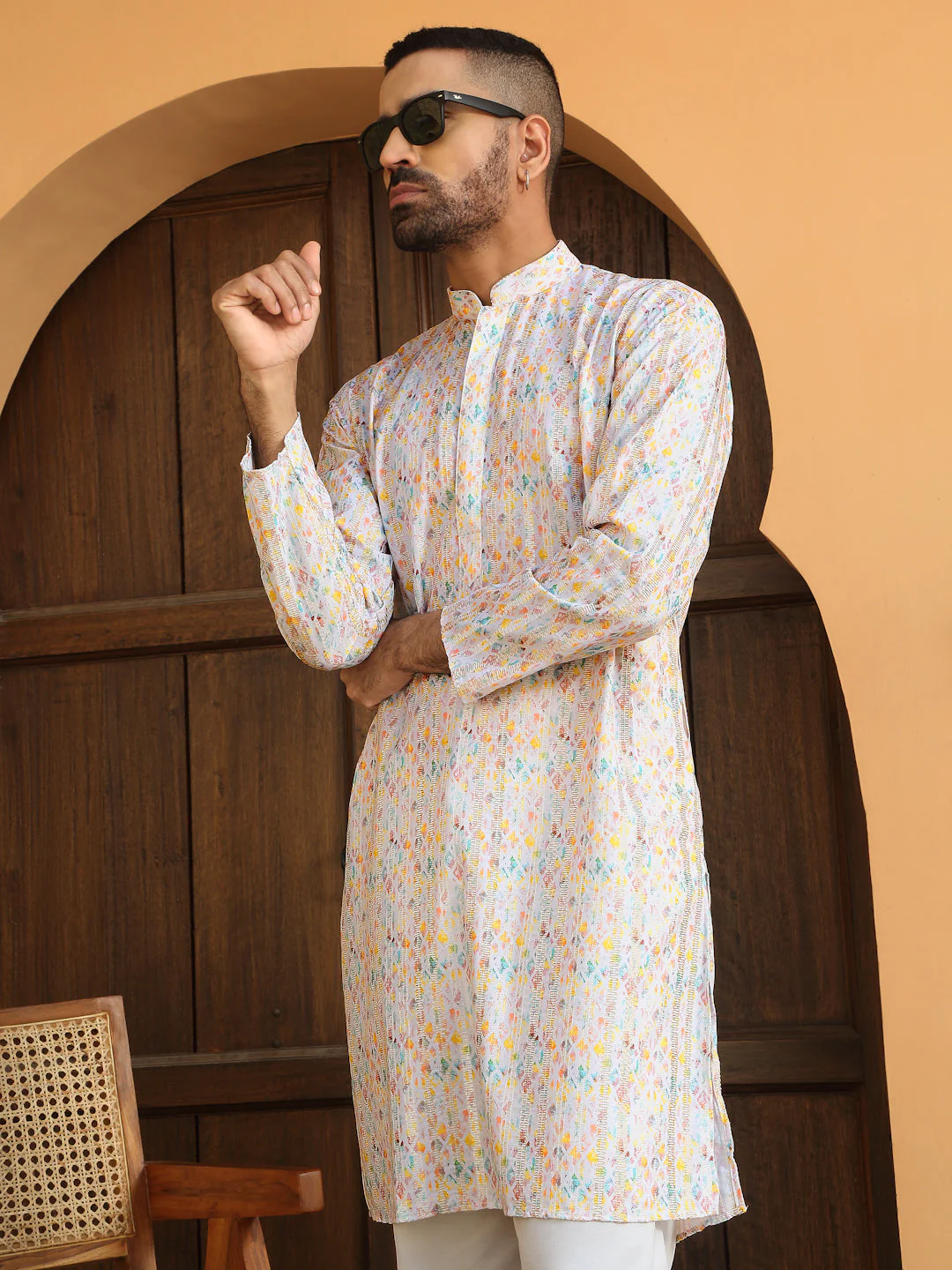 Cotton Zari Embroidered Chikan Print Kurta - Image 6