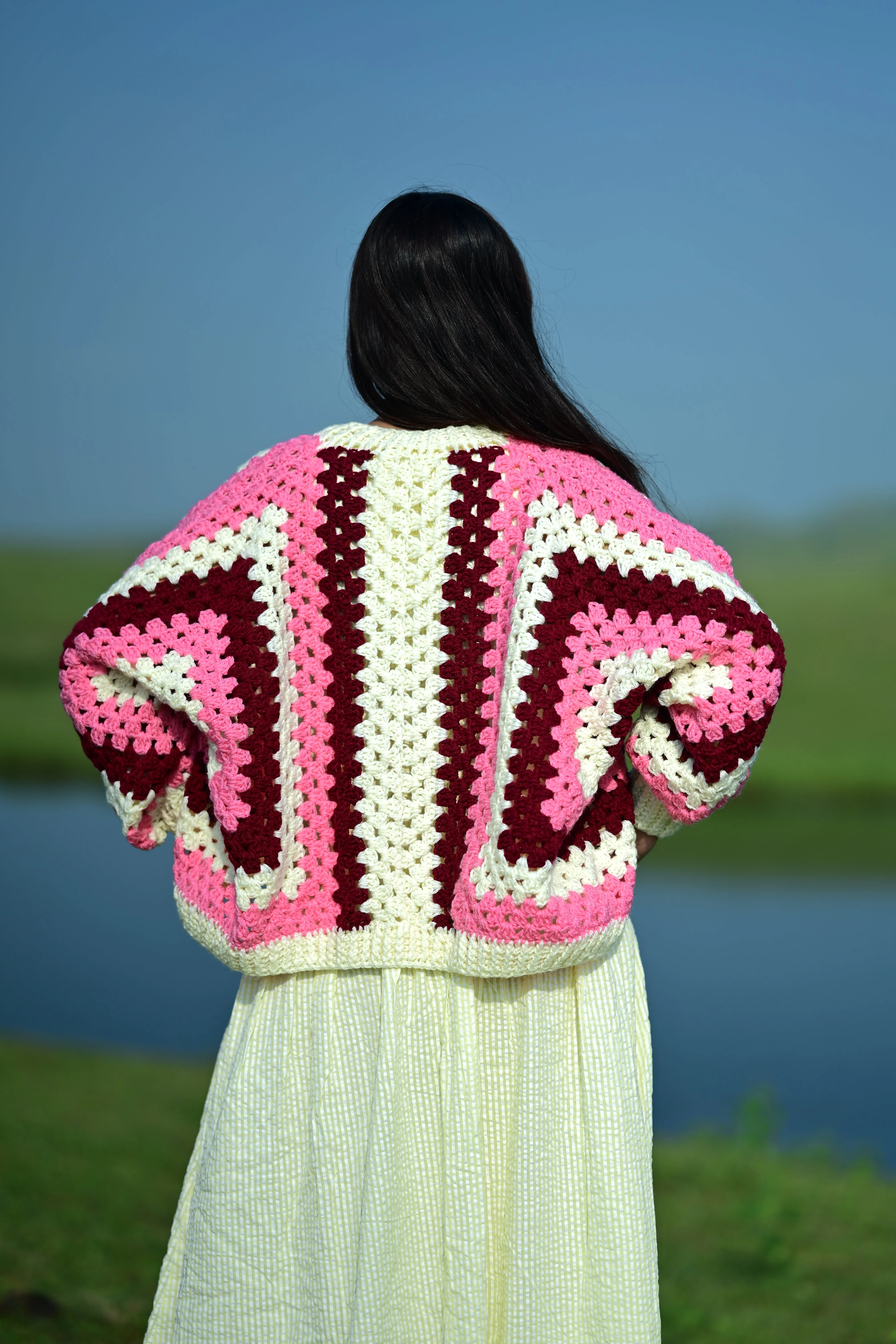Cozy Pearl Cardigan - Pink Maroon - Image 3