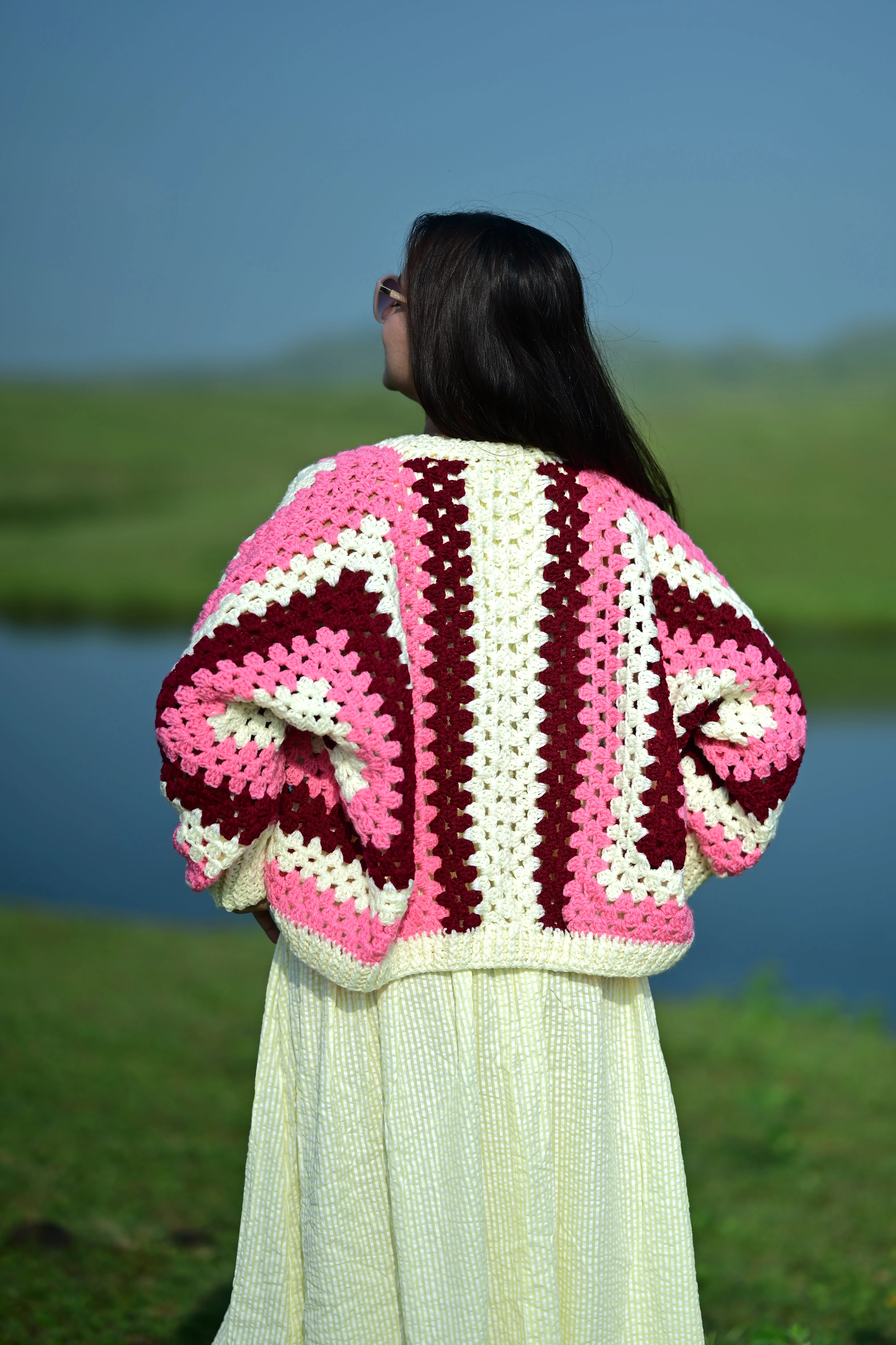 Cozy Pearl Cardigan - Pink Maroon - Image 4
