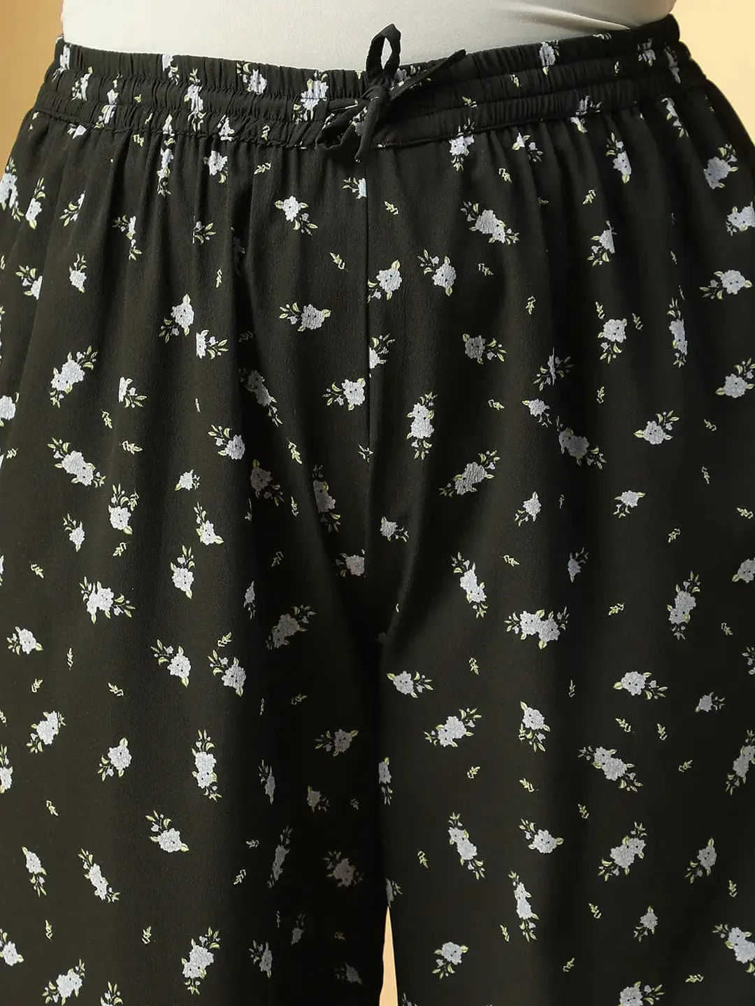 Craze Black Floral Print Elasticated Plus Size Women Pant - Image 6