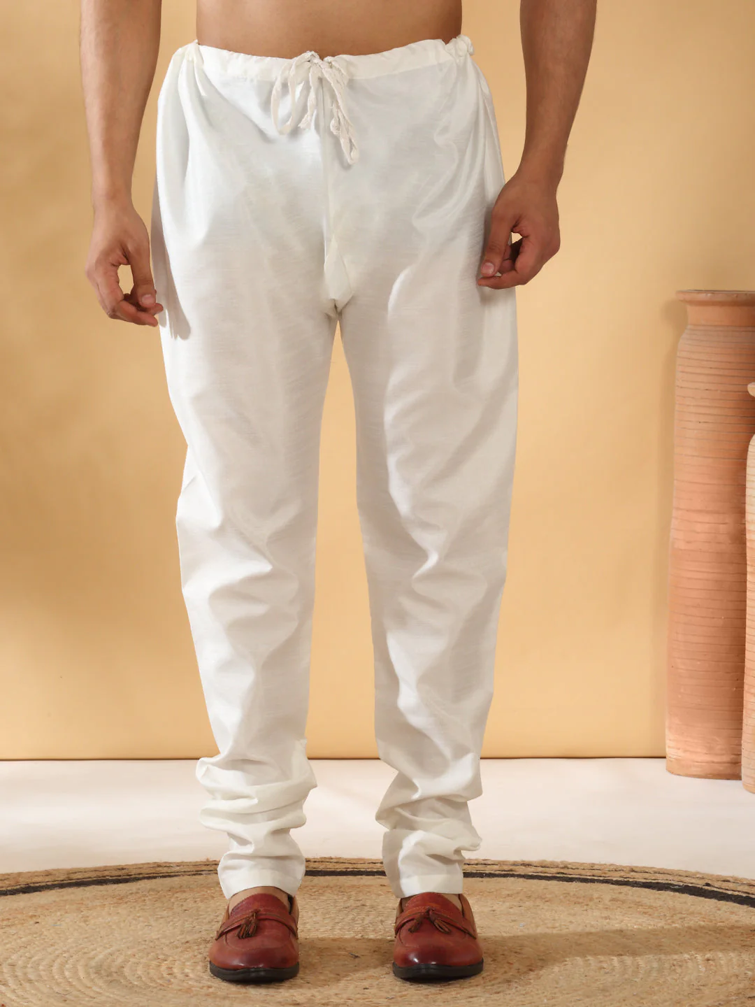 Cream Silk Blend Kurta churidar with Jacquard Geometric Sleeveless Nehru Jacket set - Image 15