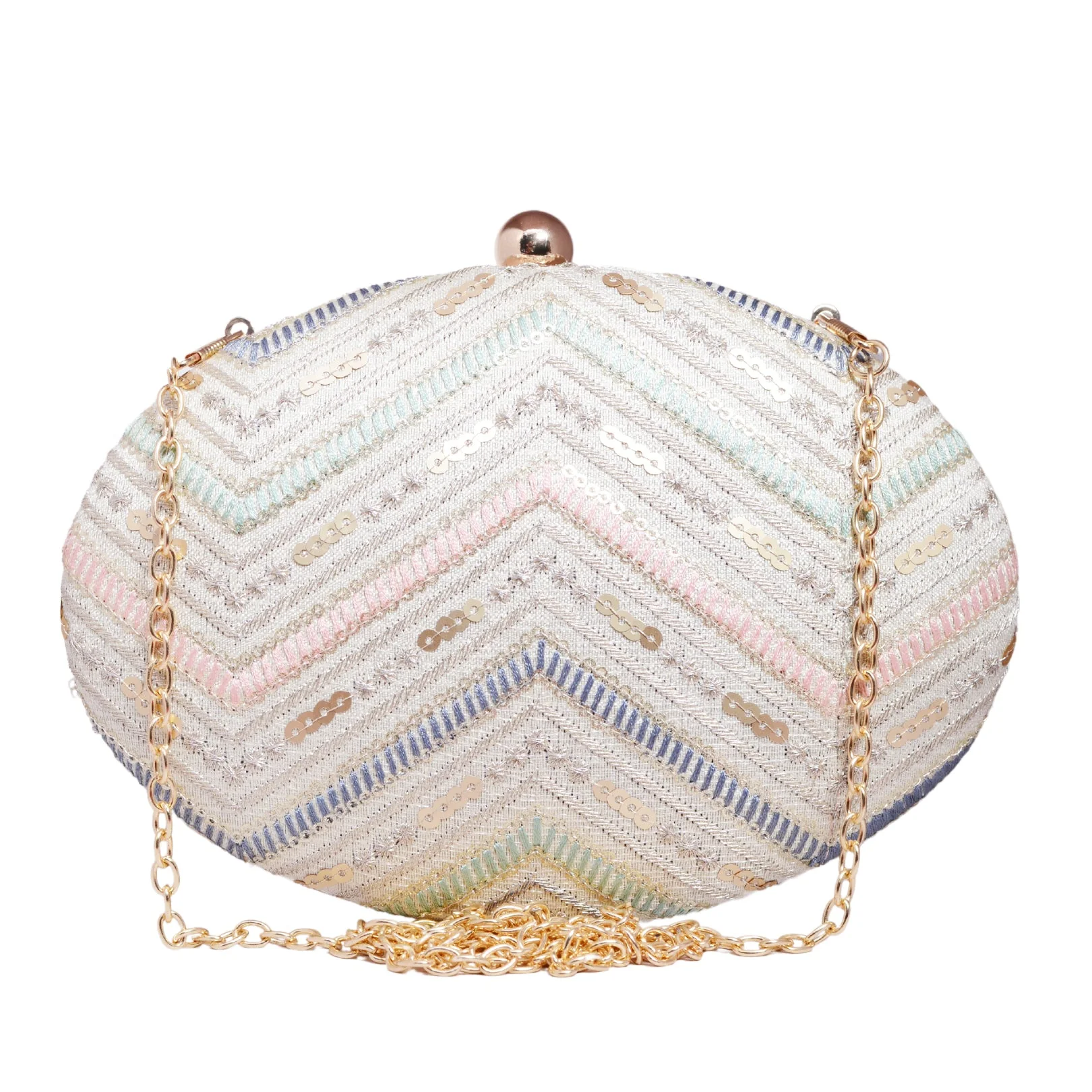 Cream Zig Zag Oval Clutch - Image 2