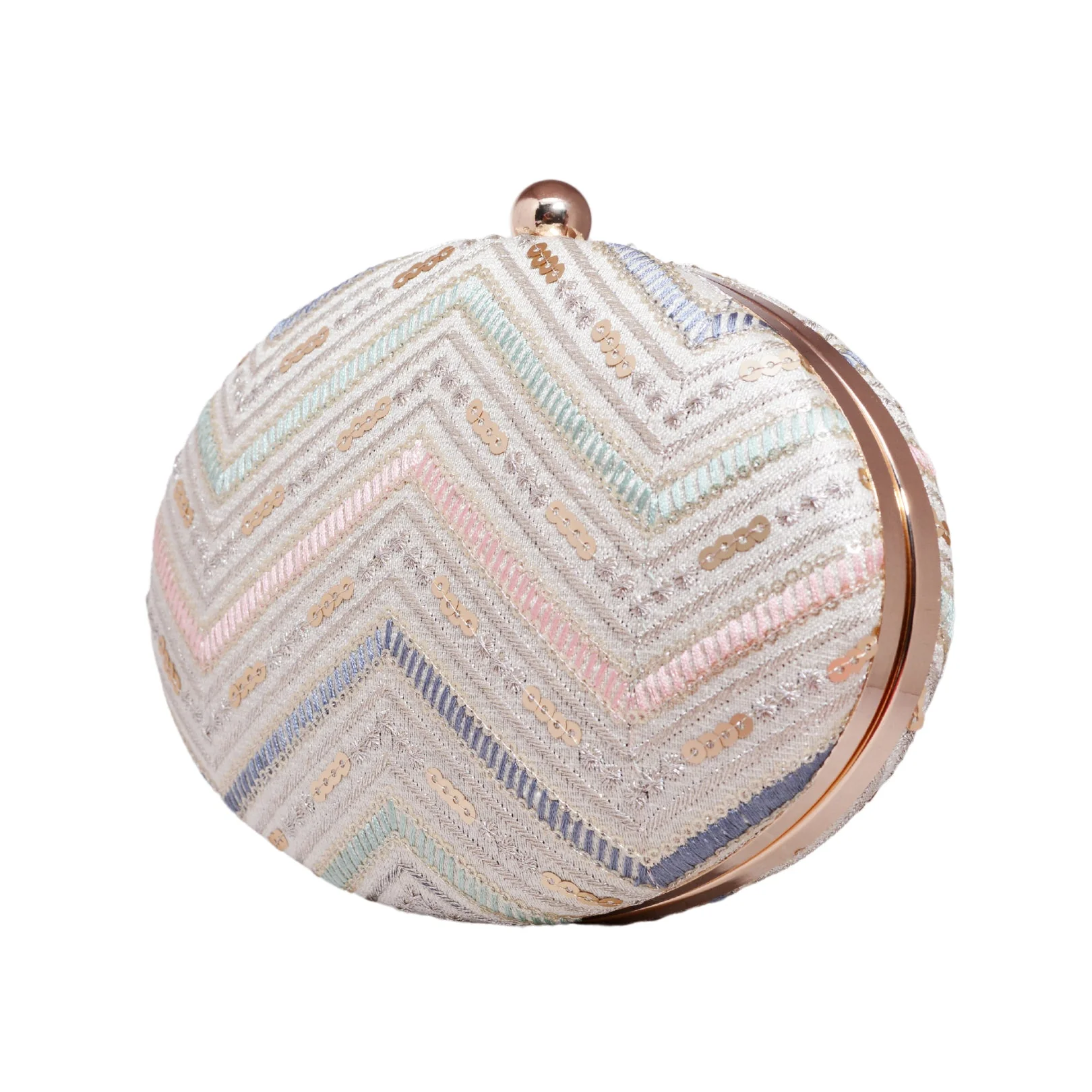 Cream Zig Zag Oval Clutch - Image 3