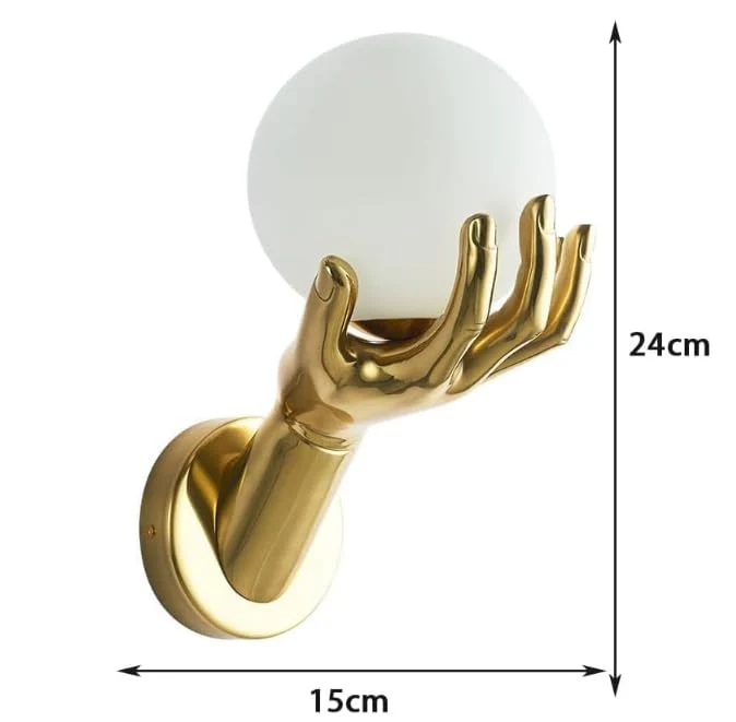 Creative Golden Resin Hand Holding Frosted Glass Globe Lamp - Image 7