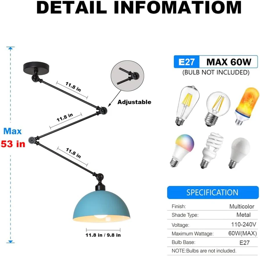 Creative Long Arm Pendant Light Adjuatable Telescopic Hanging Lamp - Image 7
