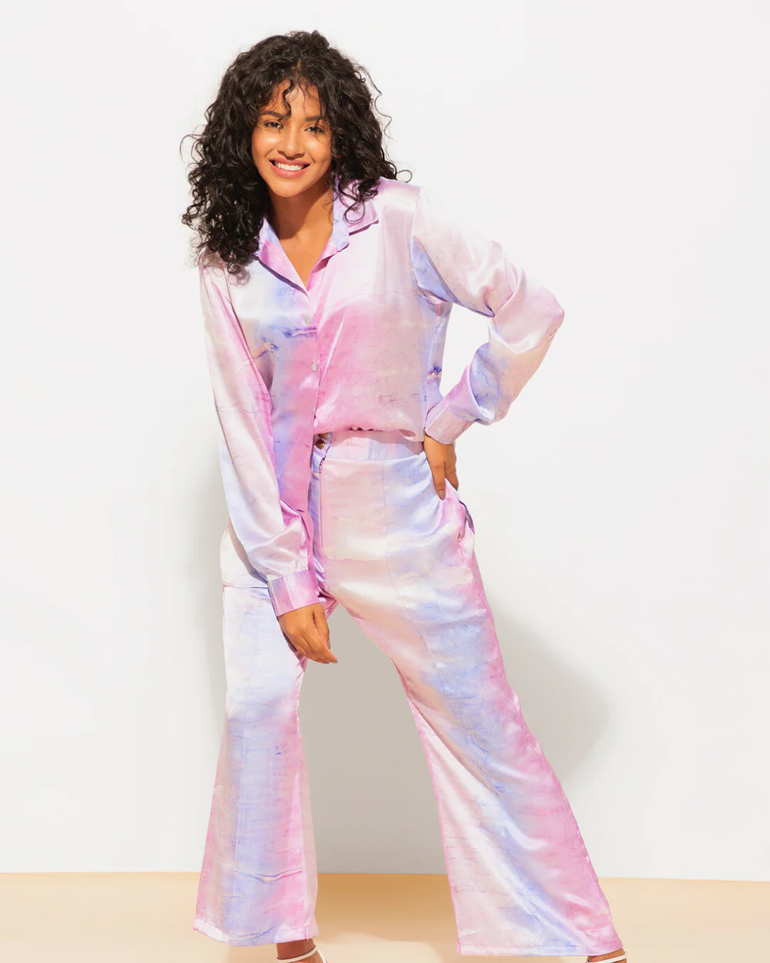 Crepe Printed Satin Shirt with High Waist 2 Piece Coord Set - Image 5