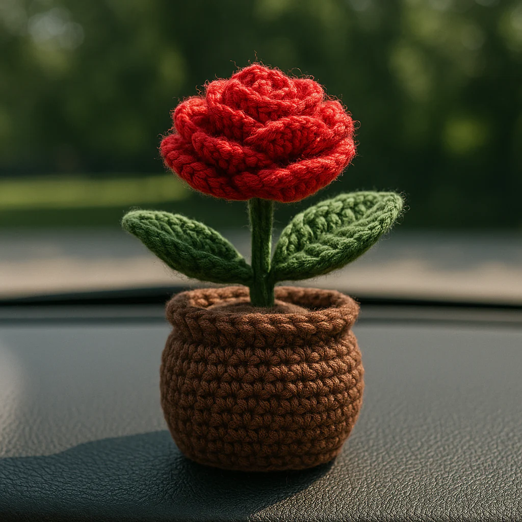 Crochet Handmade Red Rose Pot - Image 2