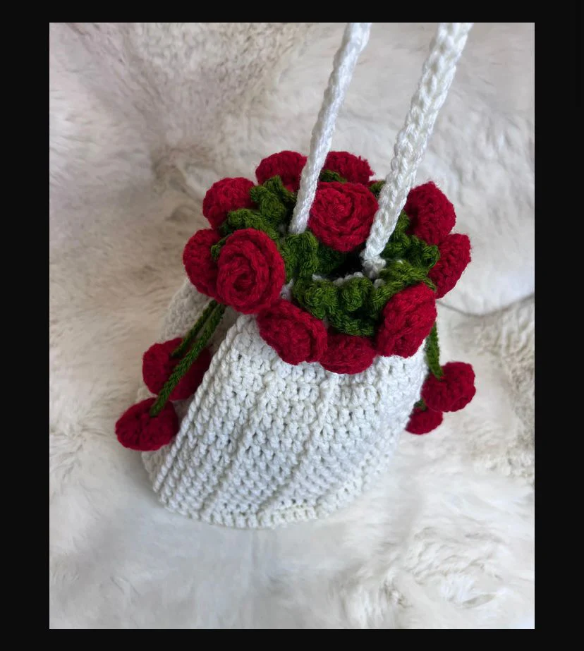 Crochet Rose Drawstring Bag - Image 2