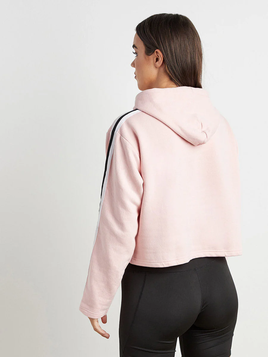Cropped Hoodie With Contrast Striped Sleeve - Image 3