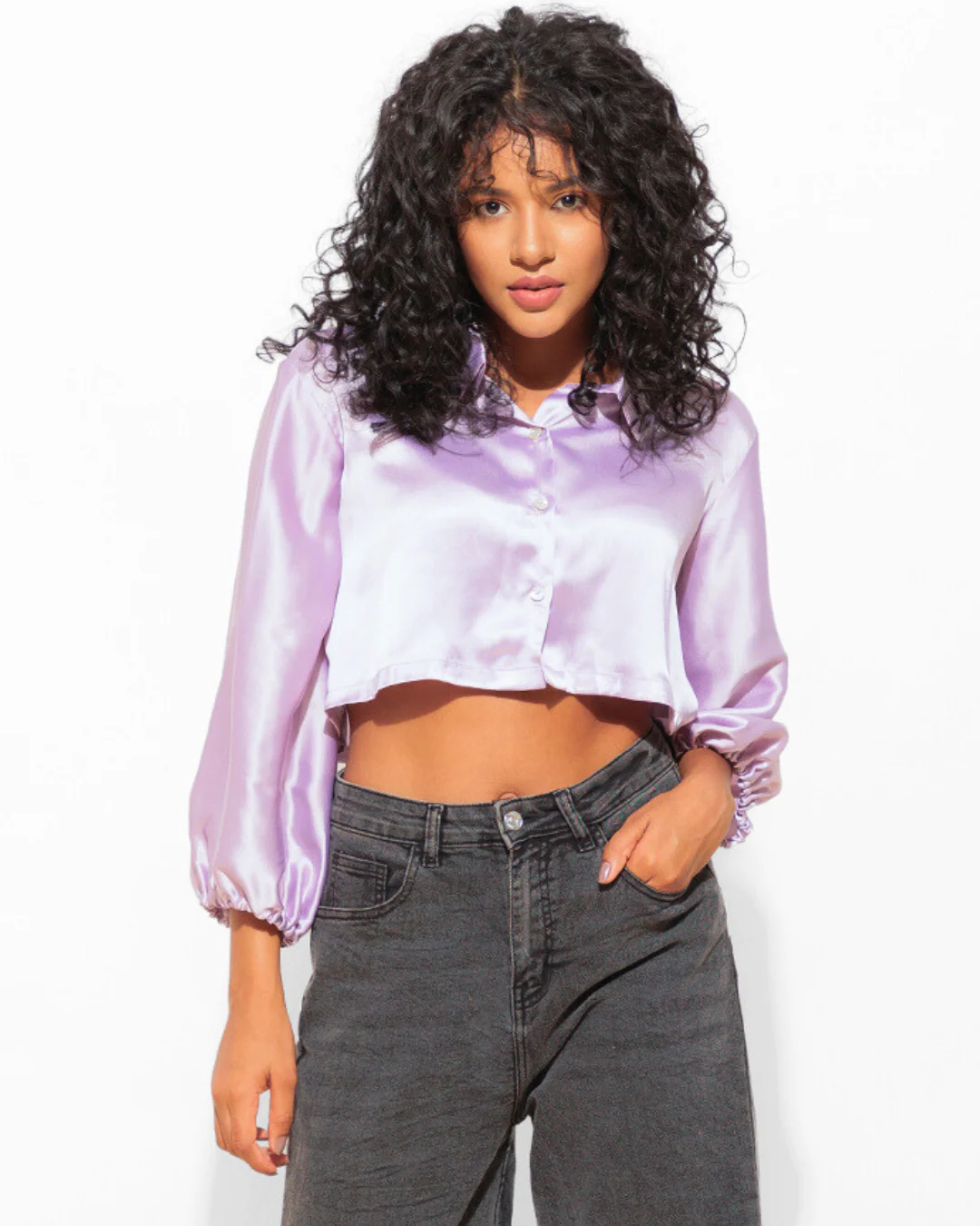 Cropped Satin Shirt – Luxe & Sleek Fit - Image 3
