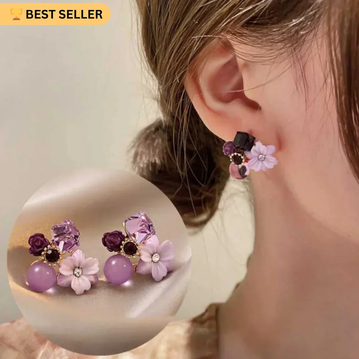 Crown Purple Stud Earrings With Gift Box - Image 2
