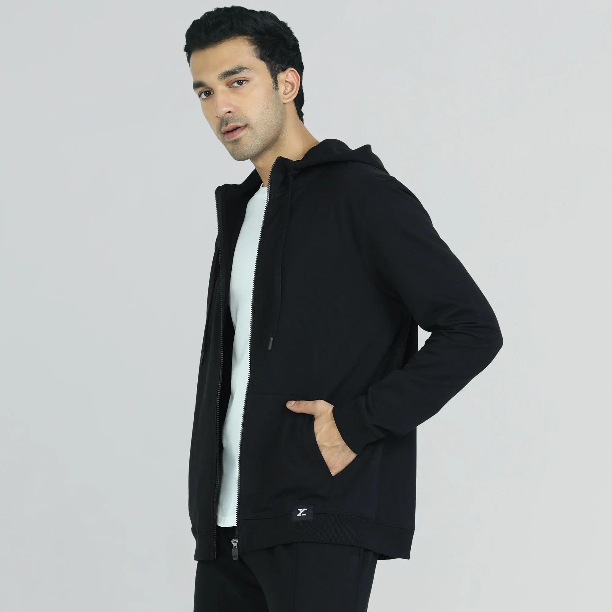 Cruze French Terry Cotton Hoodie Jackets Pitch Black - Image 4