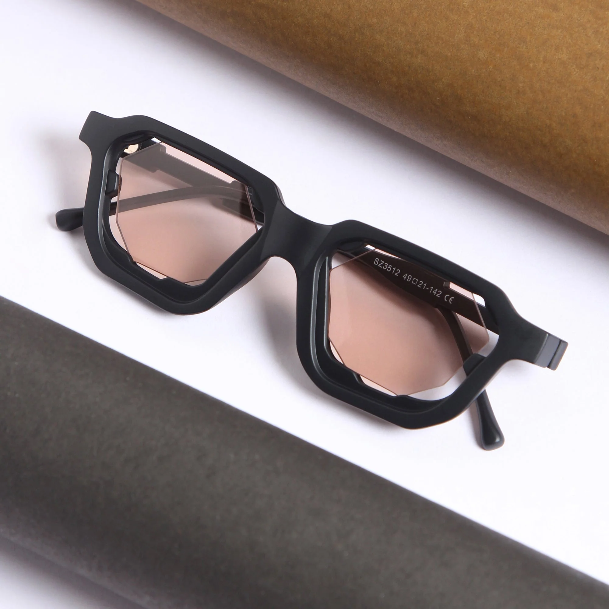 Crystal Black Brown Square Sunglasses - Image 4