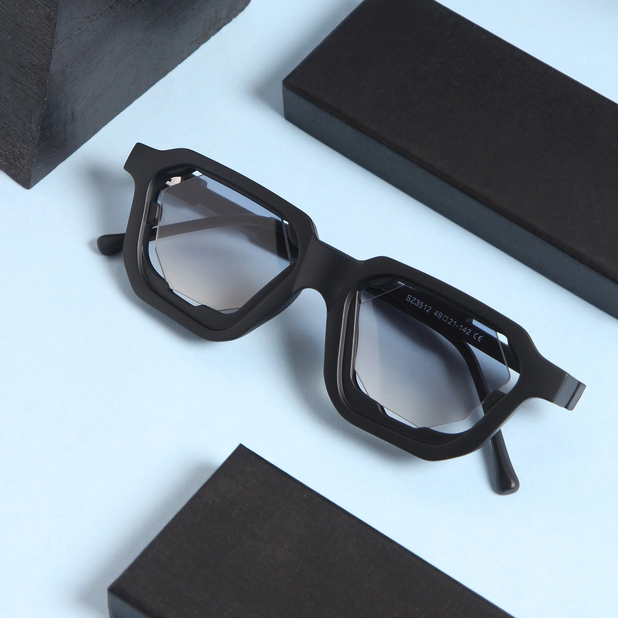 Crystal Black Peach Gradient Square Sunglasses - Image 4