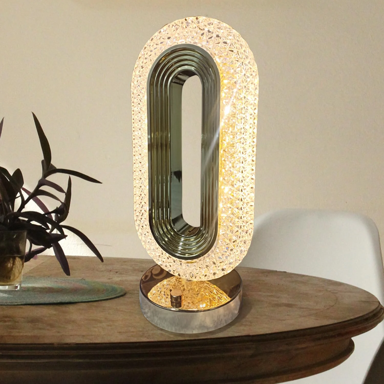 Crystal Table Lamp Touch Control 3-Way Dimmable Light USB Rechargeable