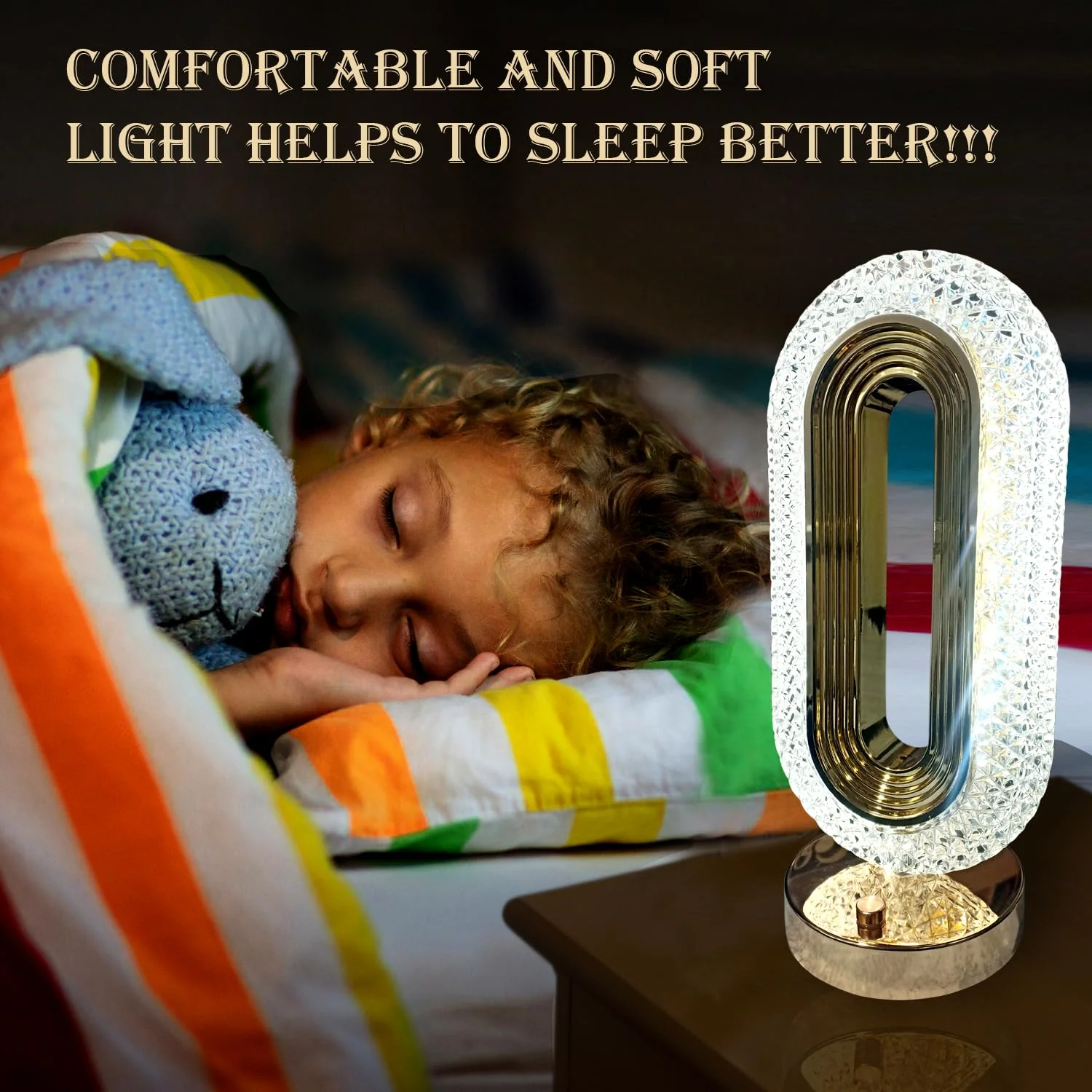 Crystal Table Lamp Touch Control 3-Way Dimmable Light USB Rechargeable - Image 5