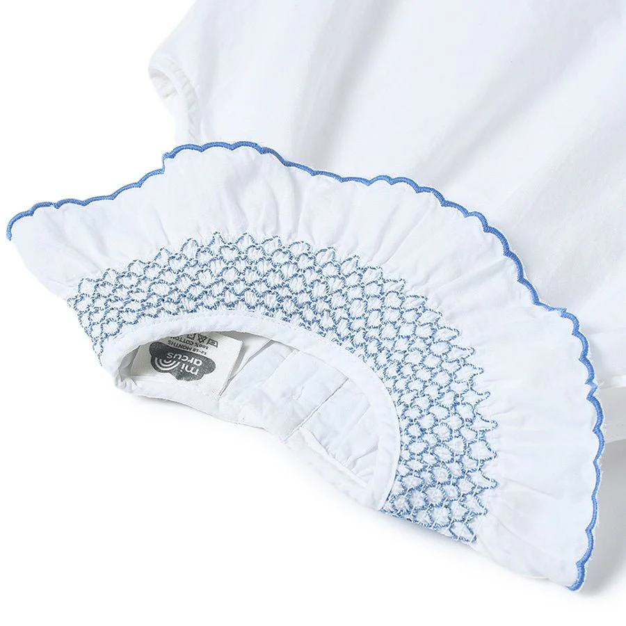 Cuddle Smock White Top For Baby Girl Woven Frock - Image 6