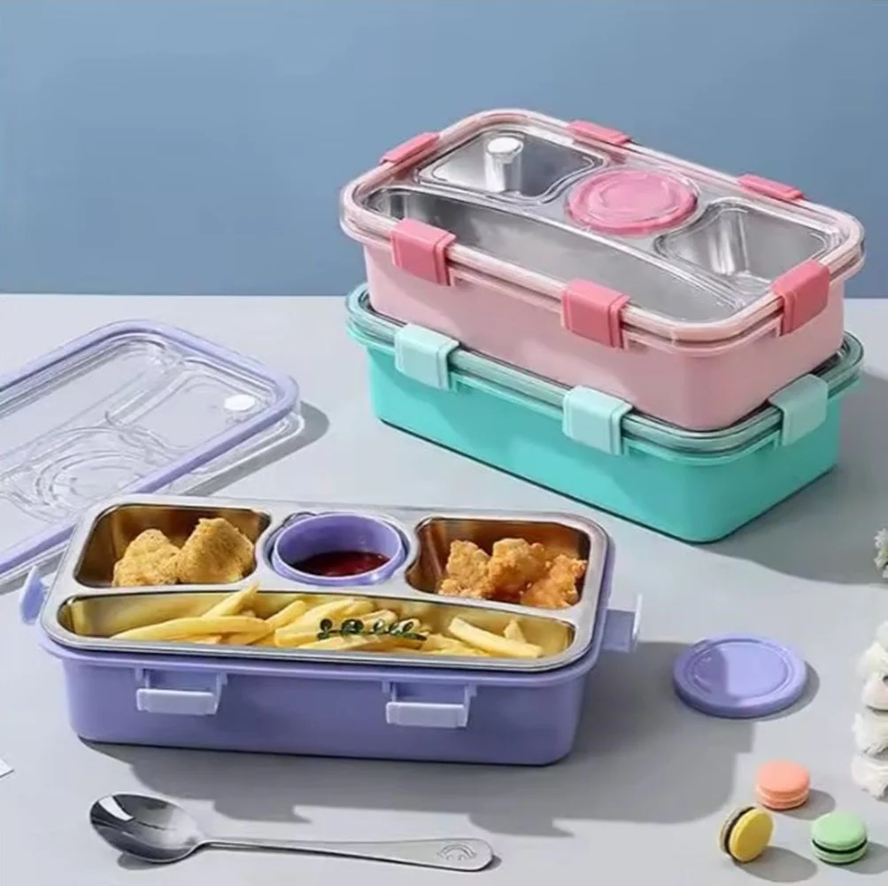 CuddleNest 3 Compartment Stainless Steel Lunch Box with Extra Sauce Bowl | Leakproof Bento Tiffin for Kids & Office | Durable, Cute, Easy-to-Carry Lunch Container - Image 11