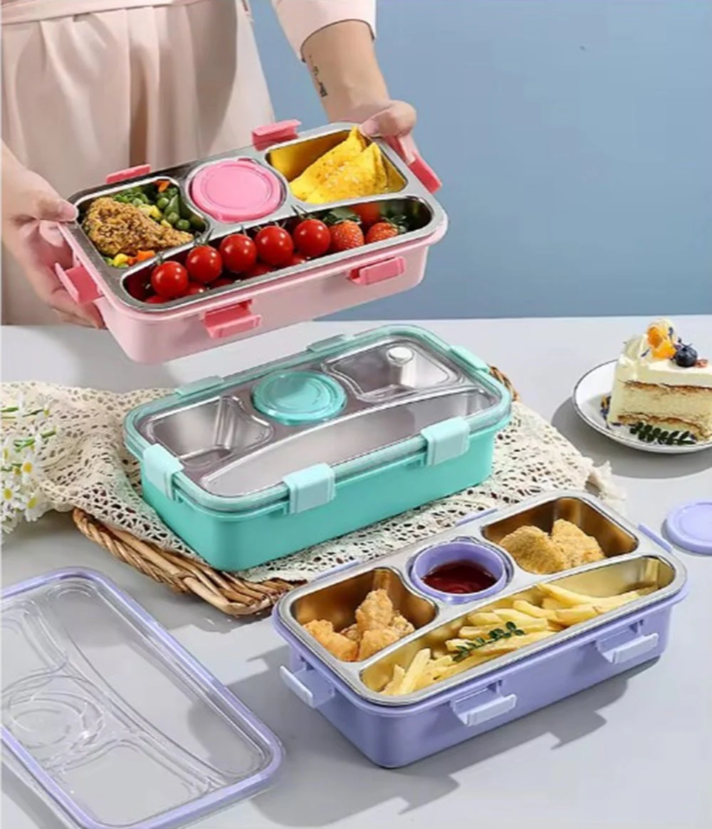 CuddleNest 3 Compartment Stainless Steel Lunch Box with Extra Sauce Bowl | Leakproof Bento Tiffin for Kids & Office | Durable, Cute, Easy-to-Carry Lunch Container - Image 12
