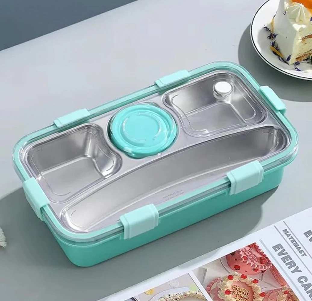 CuddleNest 3 Compartment Stainless Steel Lunch Box with Extra Sauce Bowl | Leakproof Bento Tiffin for Kids & Office | Durable, Cute, Easy-to-Carry Lunch Container - Image 2