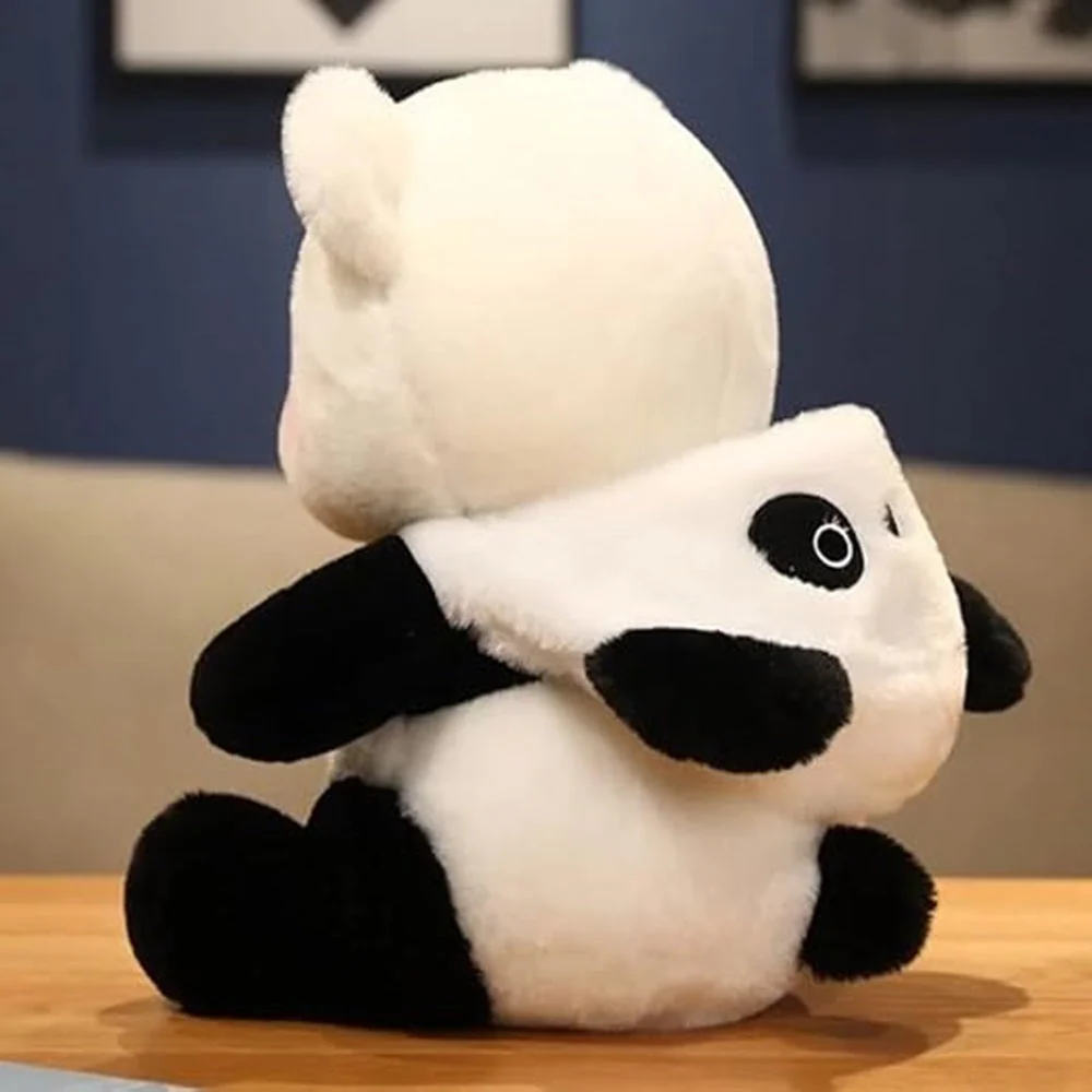 CuddleNest 40 cm Plush Bear in Panda Costume with Cap – Ultra-Soft Stuffed Animal Toy for Kids, Black & White Cuddly Friend for Gifting and Snuggles - Image 3