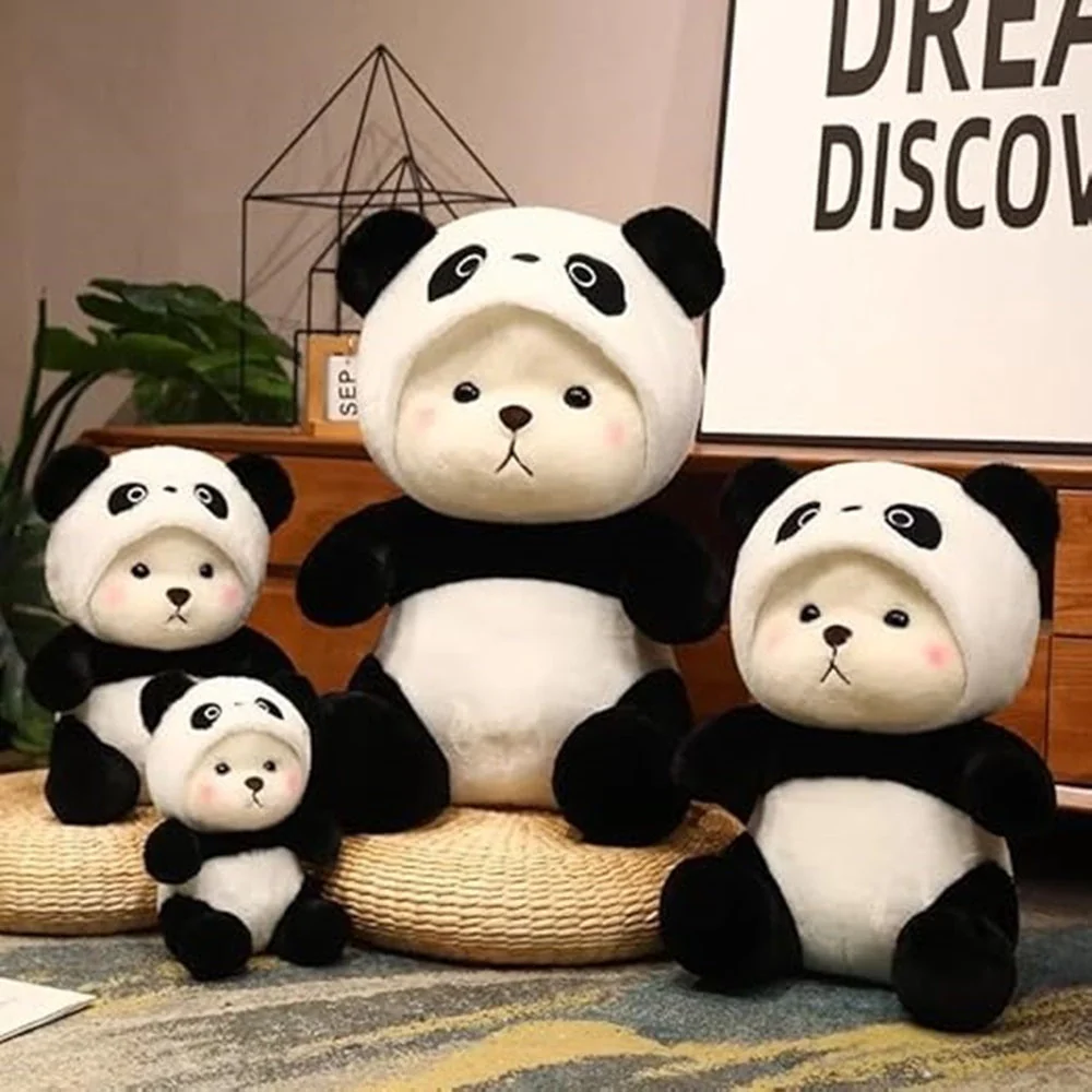 CuddleNest 40 cm Plush Bear in Panda Costume with Cap – Ultra-Soft Stuffed Animal Toy for Kids, Black & White Cuddly Friend for Gifting and Snuggles - Image 6
