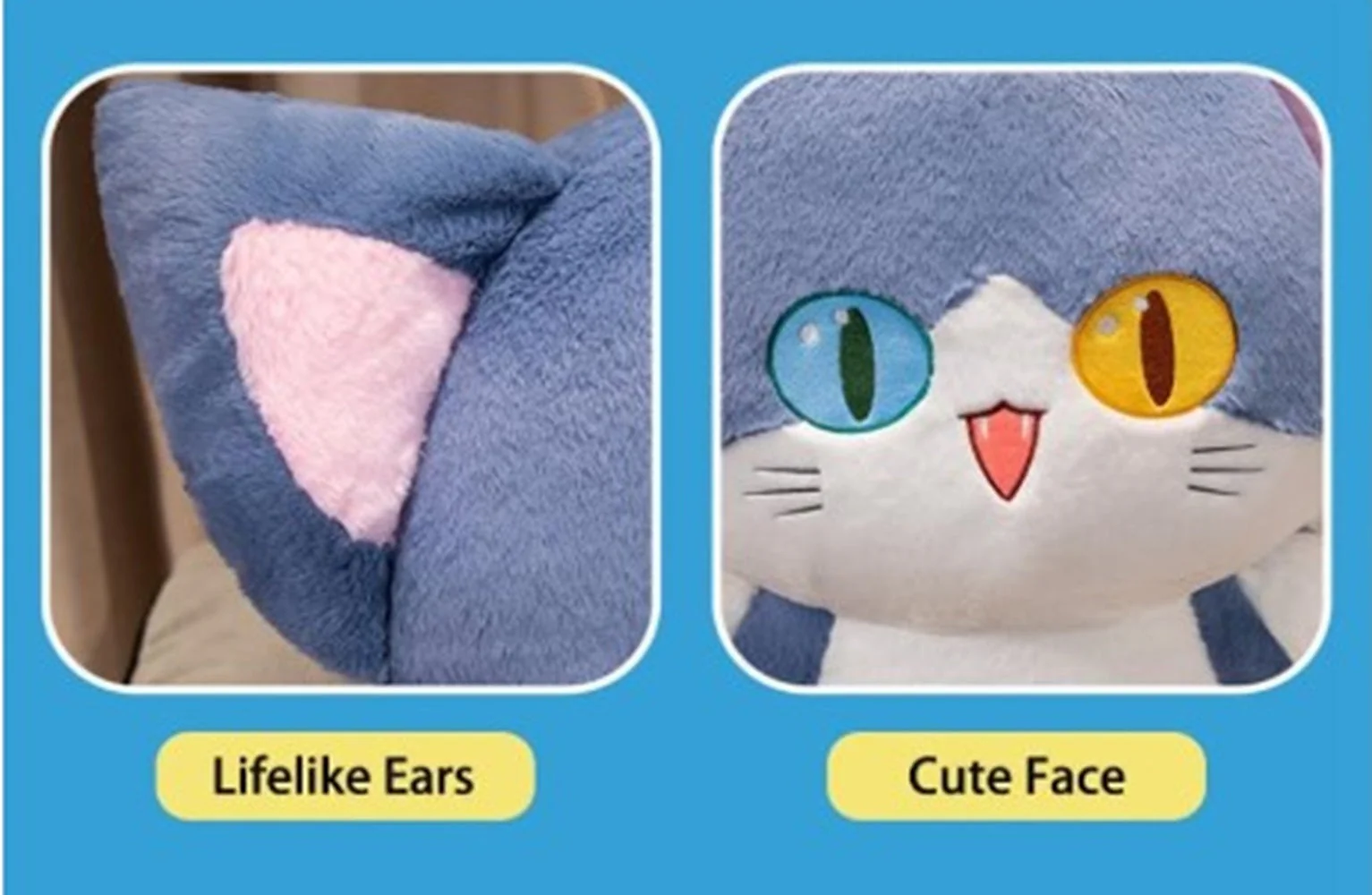 CuddleNest Adorable Cat Plush Toy with Unique Dual-Coloured Eyes – Fluffy Blue & White Soft Toy for Kids, Nursery Décor & Birthday Gifts | 30 Cm - Image 4