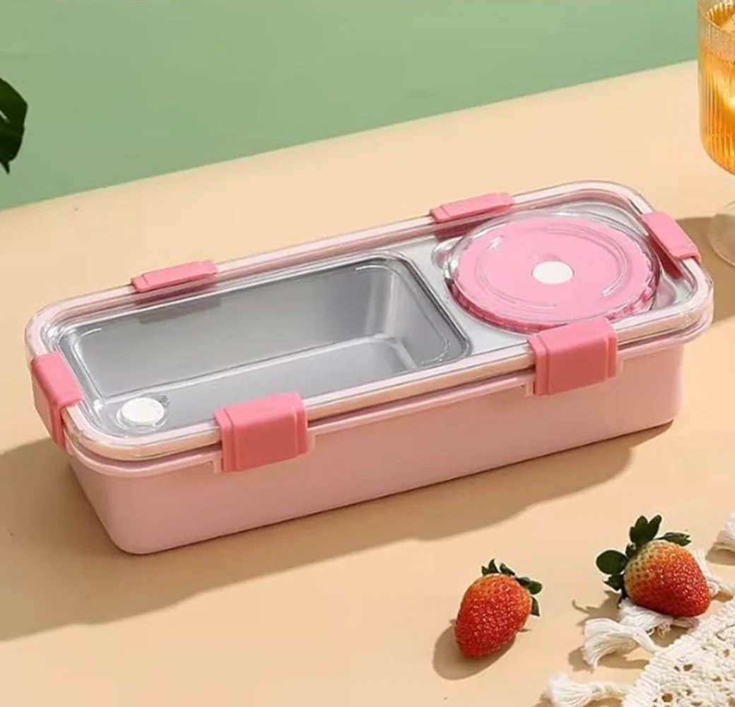 CuddleNest Bento-Style Stainless Steel Lunch Box | 600ml + 150ml Inner Round Container | Leak-Proof Lid, BPA-Free, Compact for Kids, Office & Travel - Image 2