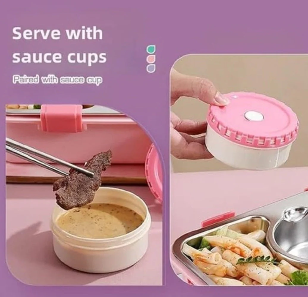CuddleNest Bento-Style Stainless Steel Lunch Box | 600ml + 150ml Inner Round Container | Leak-Proof Lid, BPA-Free, Compact for Kids, Office & Travel - Image 9