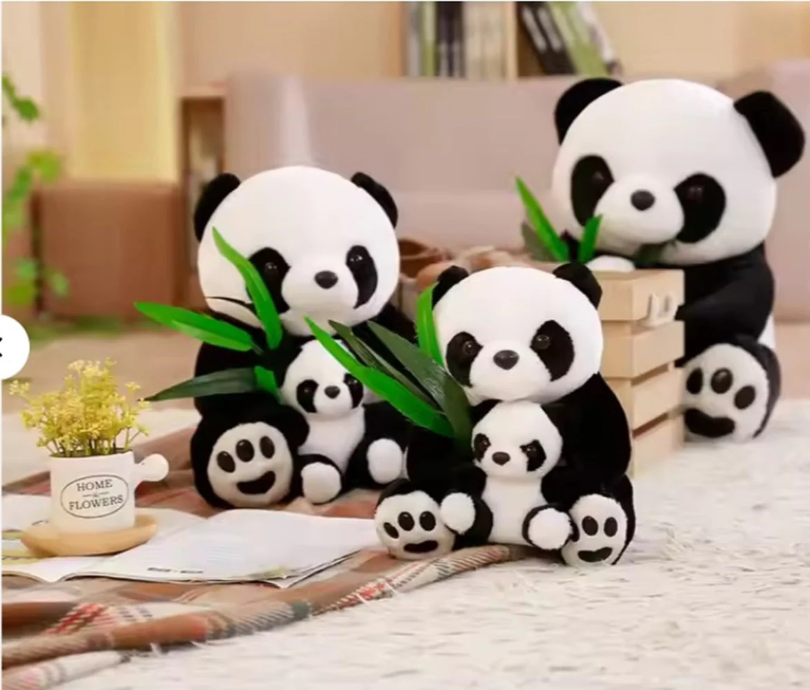 CuddleNest Cuddly Panda Mom and Baby Plush Toy Set – Soft Hugging Stuffed Animals with Bamboo Accent - Image 8