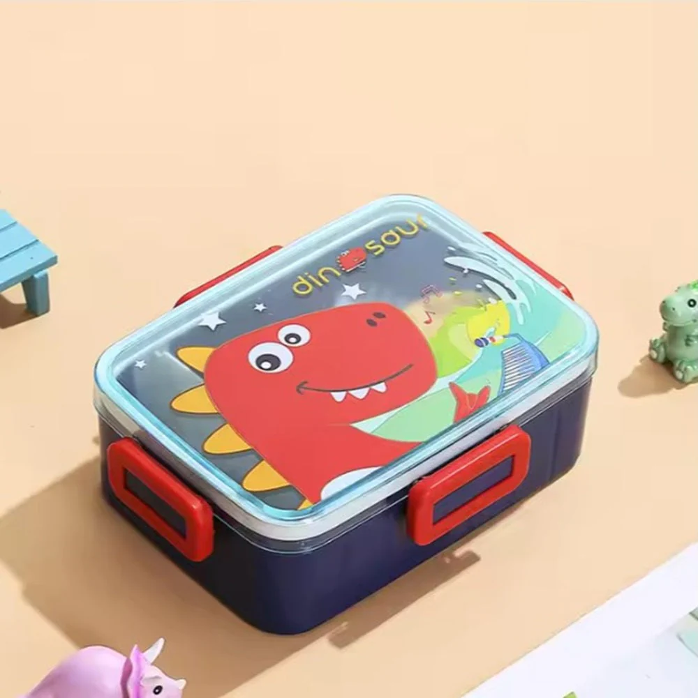 CuddleNest Kids Cartoon Lunch Box – 600ml + 100ml Stainless Steel Tiffin with Extra Bowl | Leakproof, BPA-Free & Cute Designs (Dino, Unicorn, Panda, Space) - Image 2