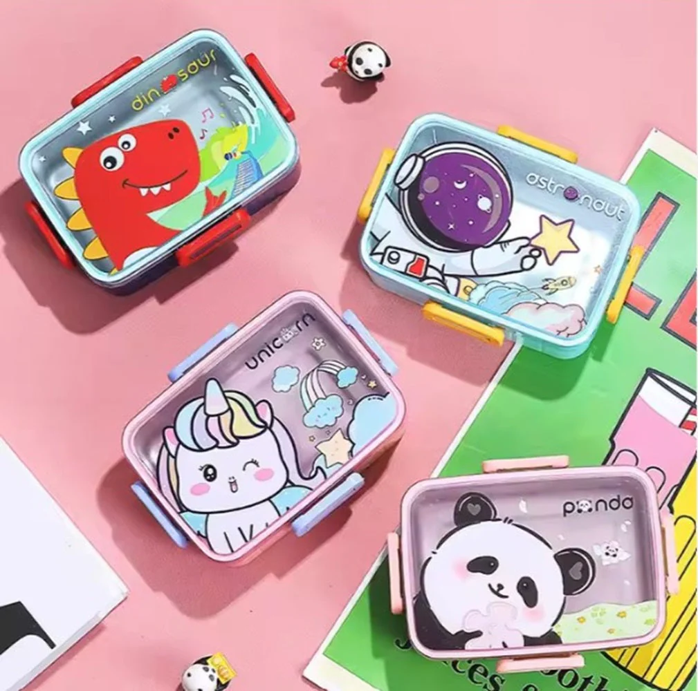 CuddleNest Kids Cartoon Lunch Box – 600ml + 100ml Stainless Steel Tiffin with Extra Bowl | Leakproof, BPA-Free & Cute Designs (Dino, Unicorn, Panda, Space) - Image 6