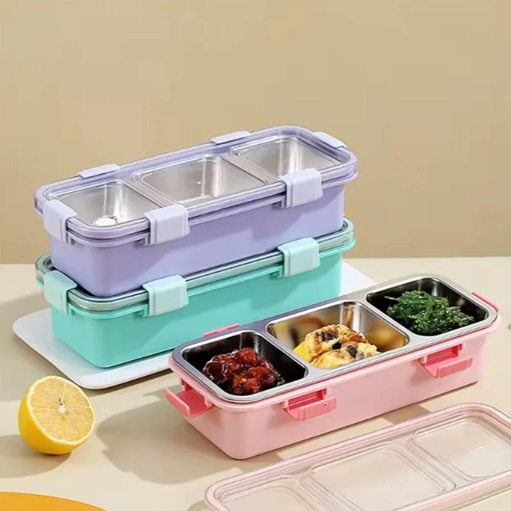 CuddleNest Premium 3-Compartment Stainless Steel Snack Box | Leak-Proof & BPA-Free Solid Food Container | Dishwasher Safe | Perfect for Kids, School, Office & Travel (650ml) - Image 4