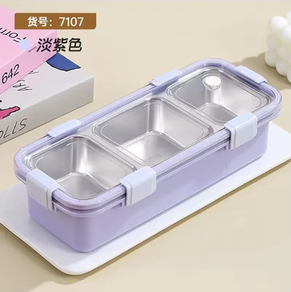 CuddleNest Premium 3-Compartment Stainless Steel Snack Box | Leak-Proof & BPA-Free Solid Food Container | Dishwasher Safe | Perfect for Kids, School, Office & Travel (650ml) - Image 5