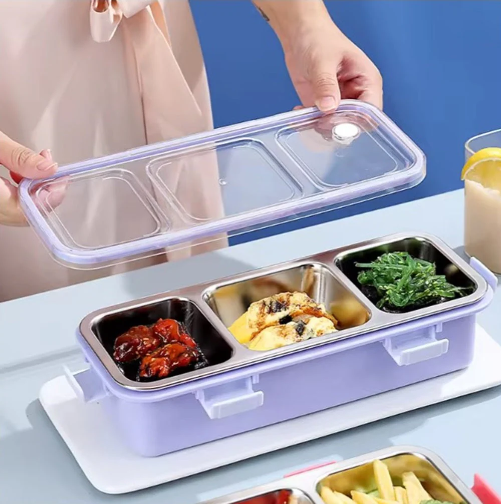 CuddleNest Premium 3-Compartment Stainless Steel Snack Box | Leak-Proof & BPA-Free Solid Food Container | Dishwasher Safe | Perfect for Kids, School, Office & Travel (650ml) - Image 7
