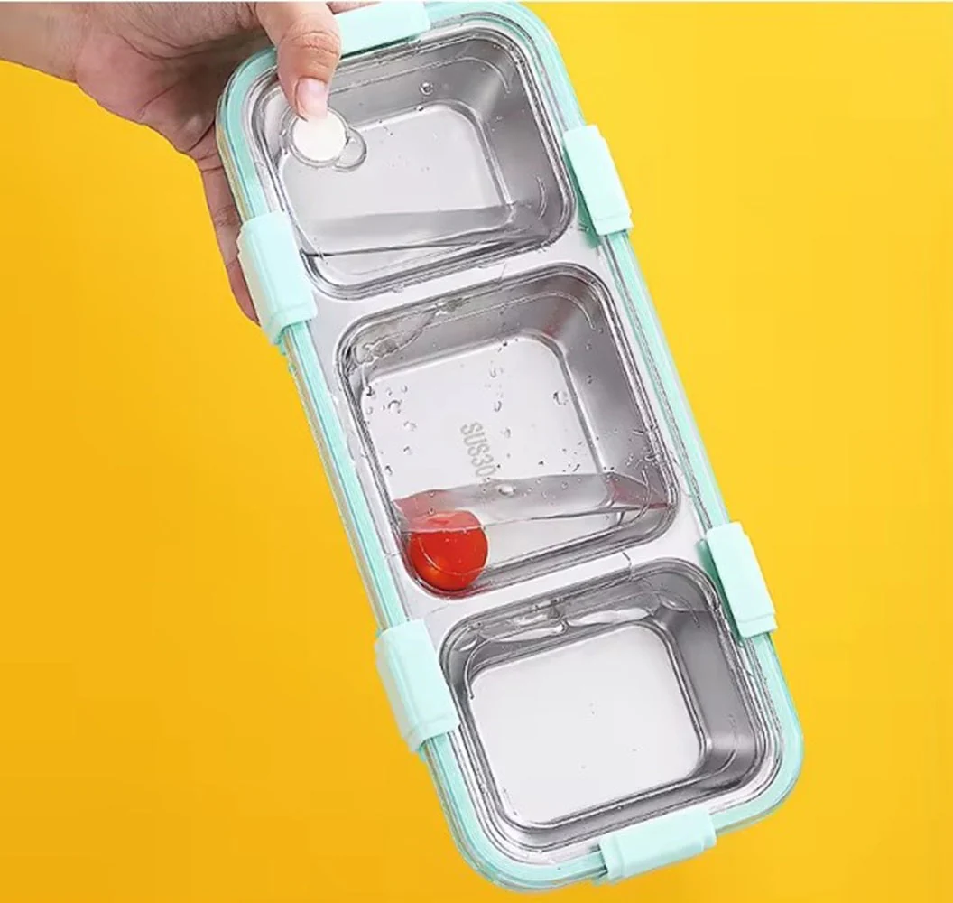 CuddleNest Premium 3-Compartment Stainless Steel Snack Box | Leak-Proof & BPA-Free Solid Food Container | Dishwasher Safe | Perfect for Kids, School, Office & Travel (650ml) - Image 9