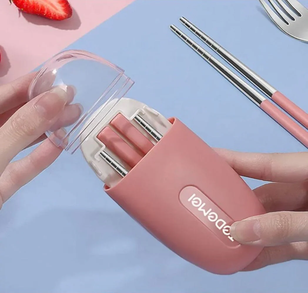 CuddleNest Reusable Stainless Steel Utensil Set | Fork Spoon Chopsticks with Compact Storage Case | Lightweight for Kids | School | Office | Travel-Friendly Cutlery - Image 7