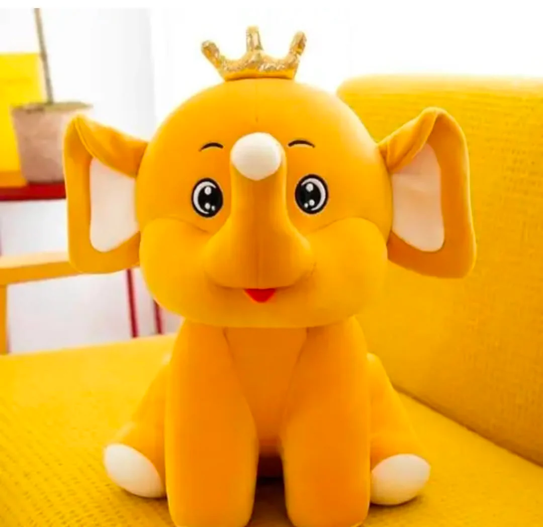 CuddleNest Royal Yellow Elephant Plush Toy with Crown, 30 cm, Soft Stuffed Animal, Nursery Décor Gift