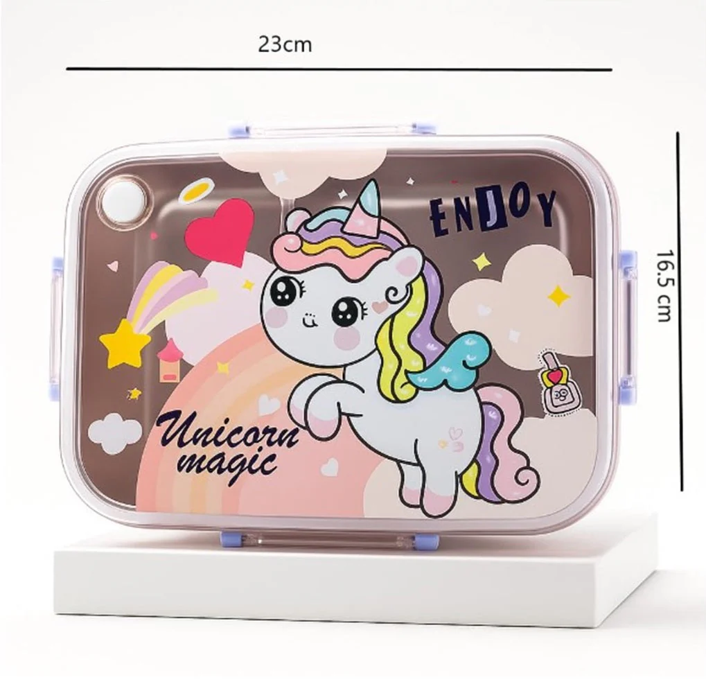 CuddleNest Steel Lunch Box 750 ml | 3 Compartment Bento Style Tiffin with Spoon & Chopsticks | Leakproof, BPA-Free, Space Astronaut/Unicorn magic Theme - Image 15