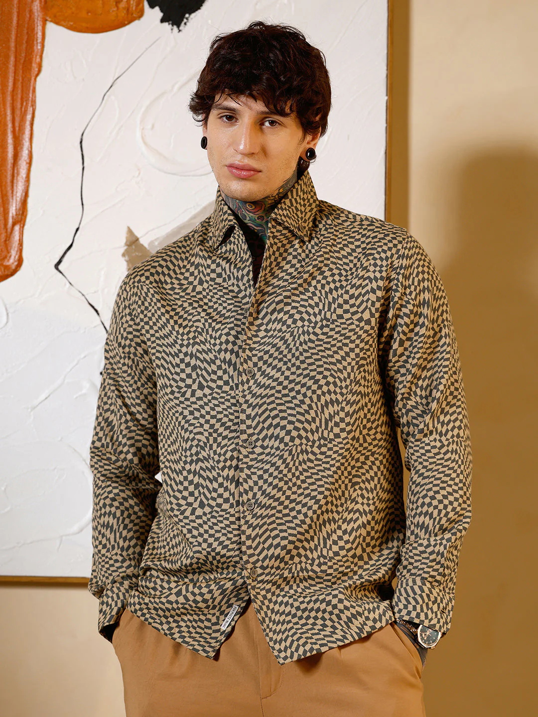 Curved-Check Jacquard Shirt - Image 2