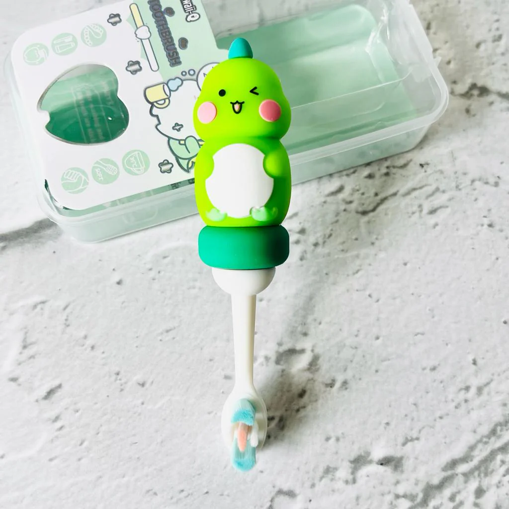 Cute 3D Cute Dino Shape Microfiber Soft Bristles Toothbrush with Travel Case for Kids Age 2+ (Pack of 1) - Image 5