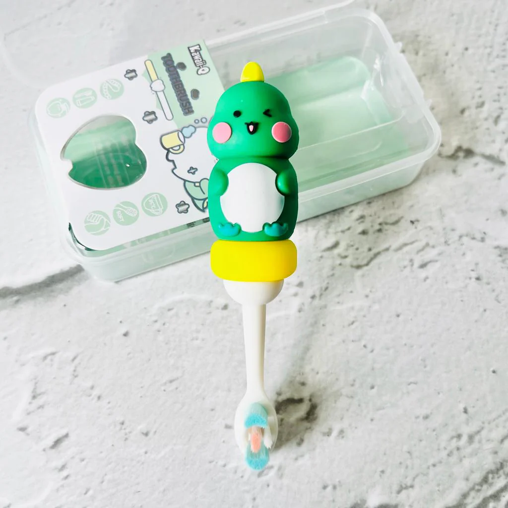 Cute 3D Cute Dino Shape Microfiber Soft Bristles Toothbrush with Travel Case for Kids Age 2+ (Pack of 1) - Image 6