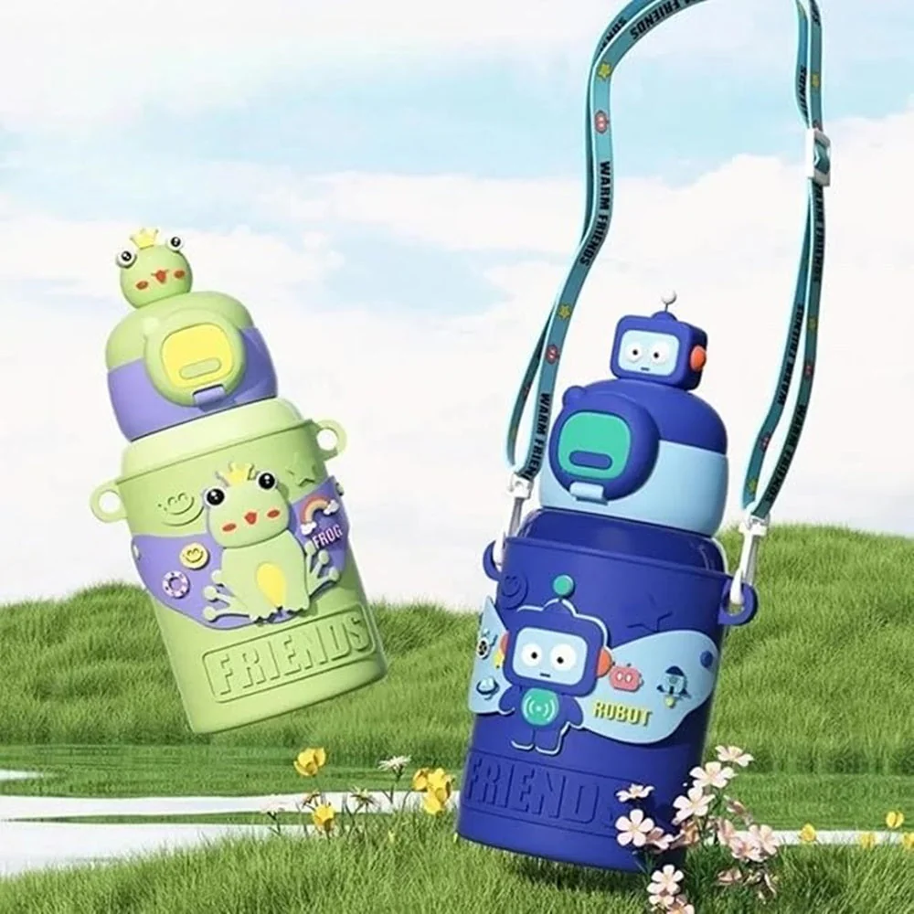 Cute Frog Friends Kids Water Bottle – 450ml, Vacuum Insulated, Leak-Proof, Steel Inside with Straw & Sipper – Ideal for School, Playdates & Gifting - Image 6