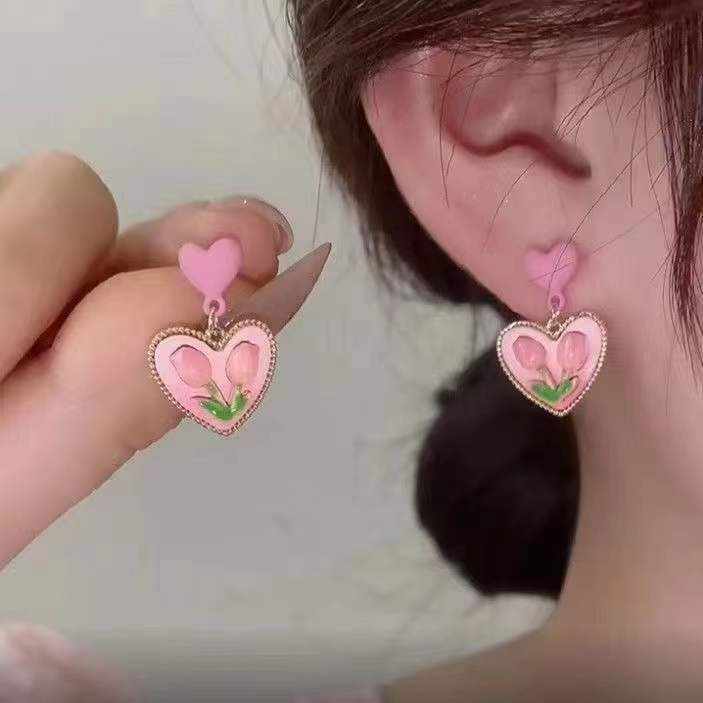 Cute Pink Korean Stud Earring - Image 3