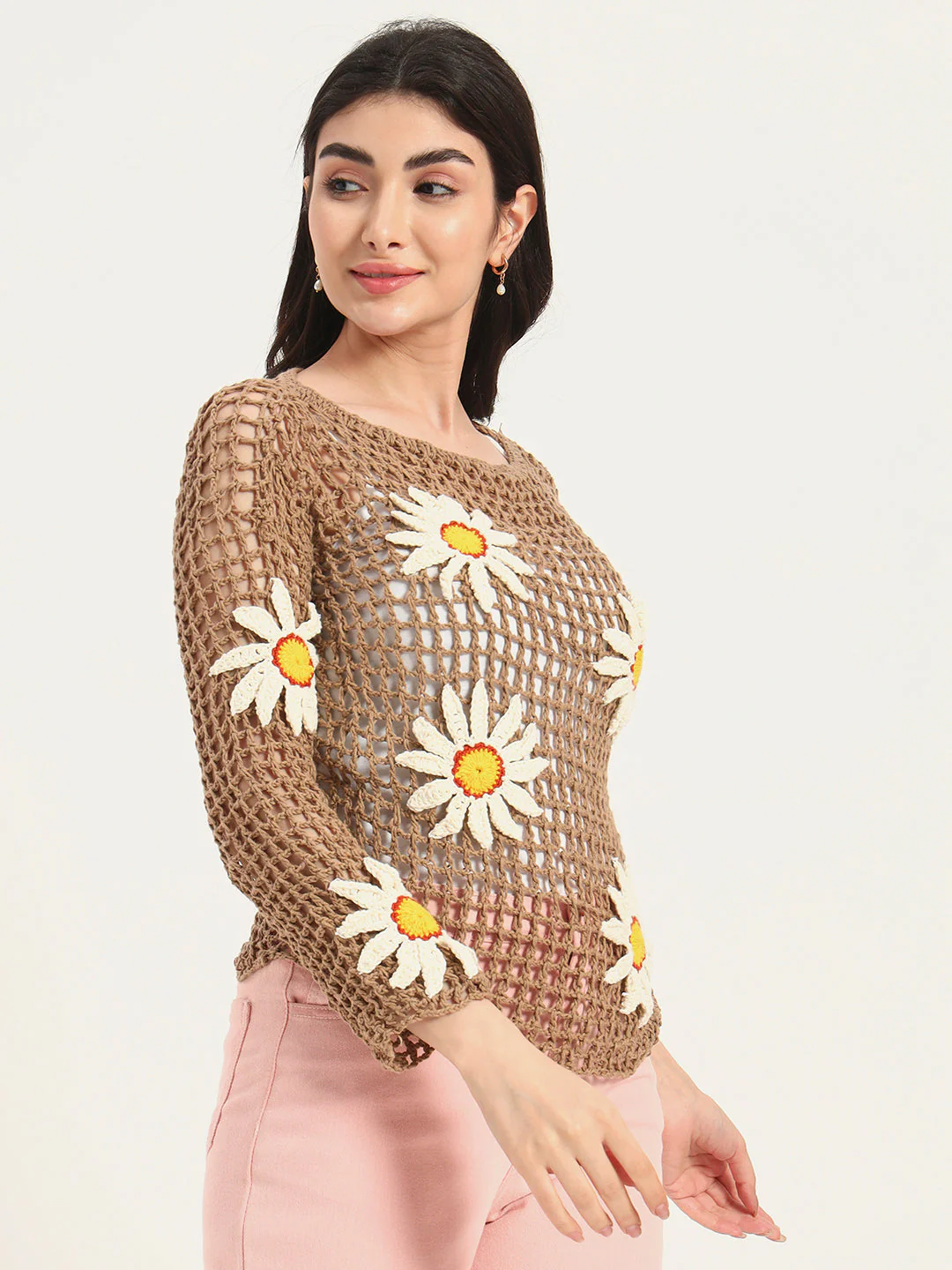 Daisy Drape F-Mesh Handmade Top - Brown - Image 3