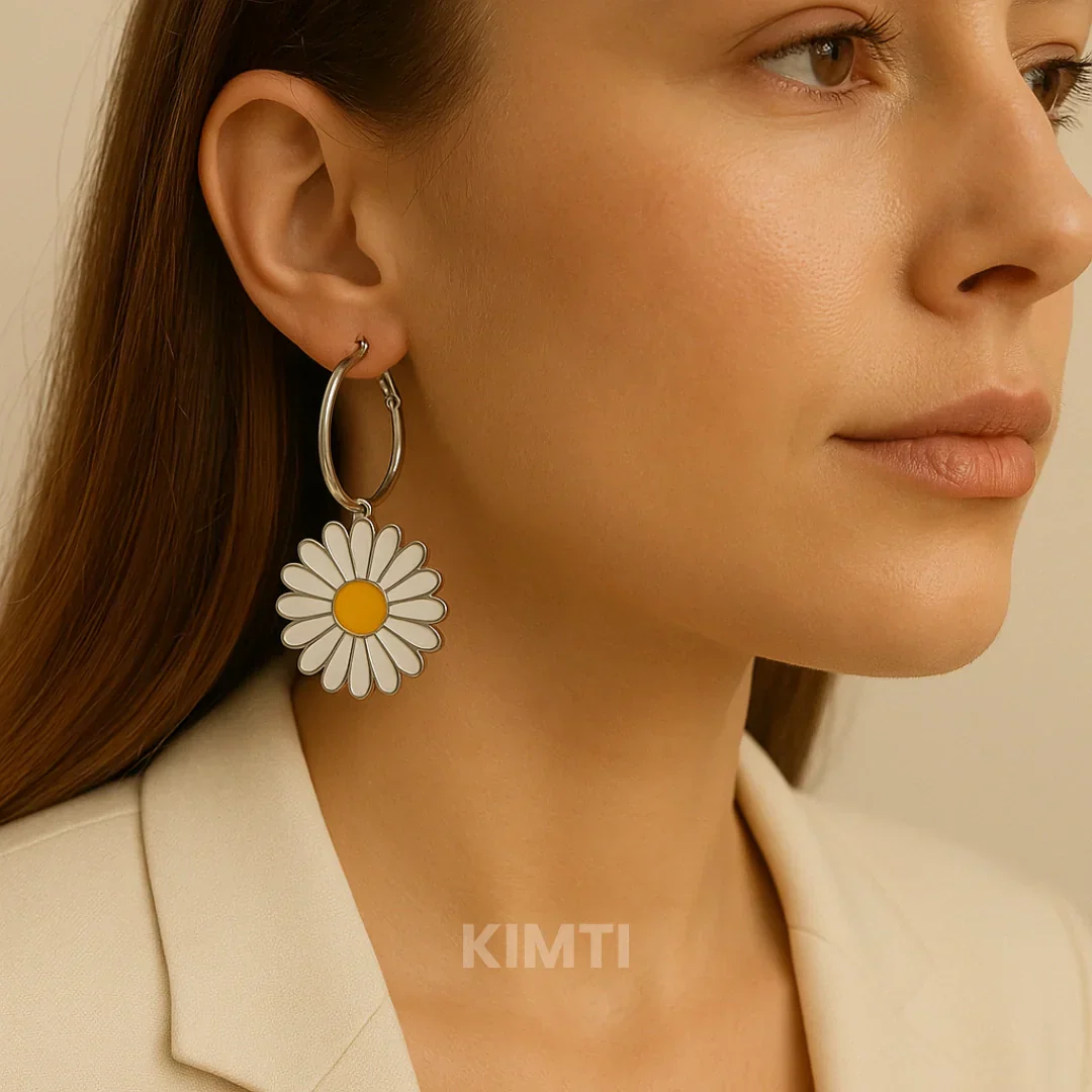 Daisy Flower White Hoop Earring — Buy Any 5 for Rs. 599 - Image 2