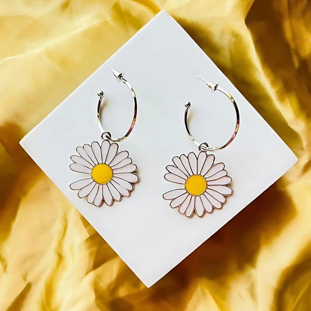 Daisy Flower White Hoop Earring — Buy Any 5 for Rs. 599 - Image 5