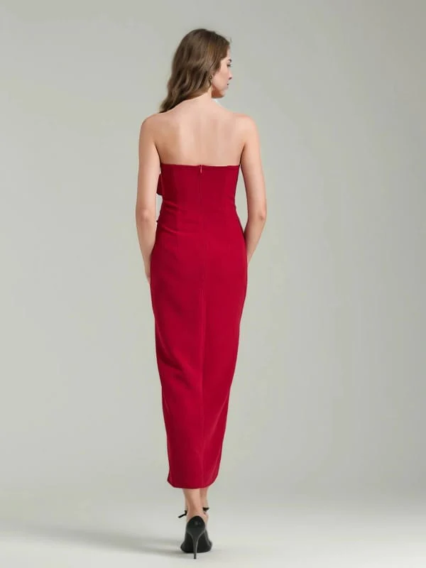 Daphne Rose Details Strapless Slit Midi Dress - Image 4