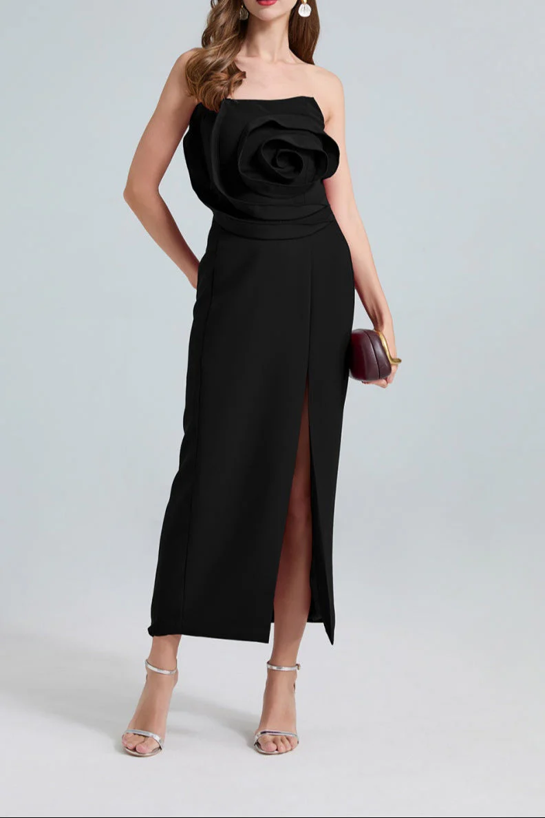 Daphne Rose Details Strapless Slit Midi Dress - Image 5