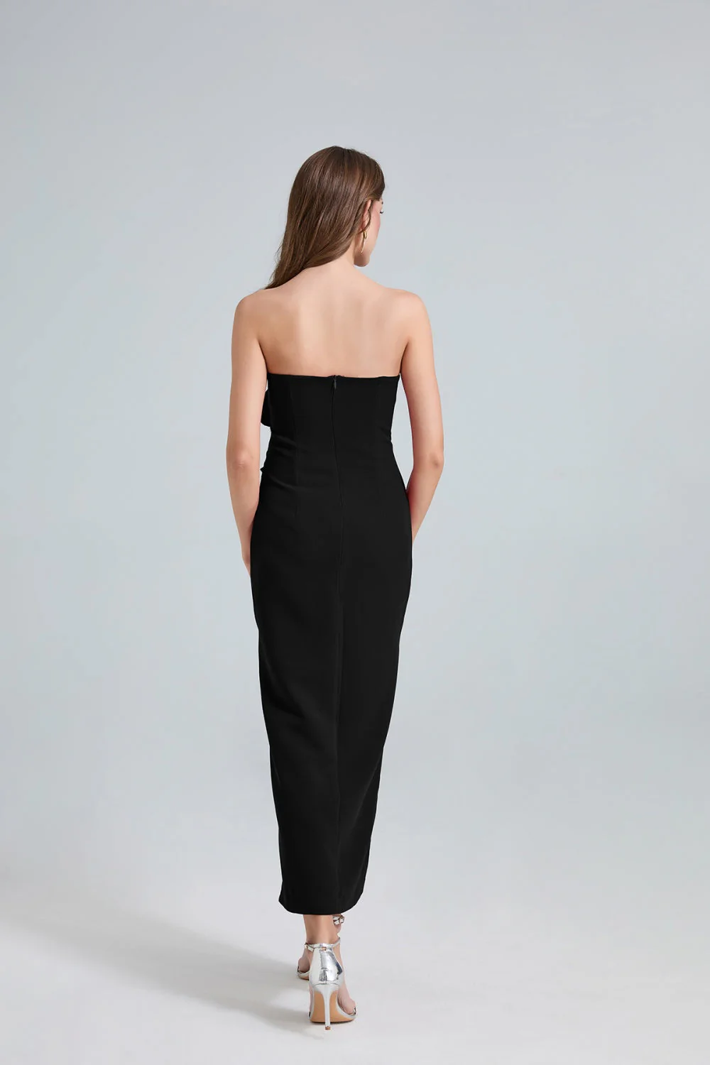 Daphne Rose Details Strapless Slit Midi Dress - Image 9